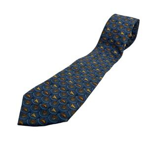 Salvatore Ferragamo Tie Blue Rabbits Ducks All Over Print Italy Silk Necktie